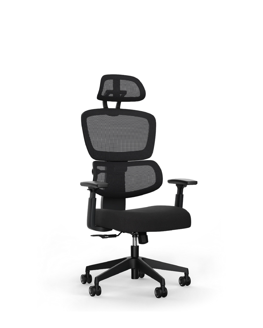 Chaise de bureau ergonomique DESKSPACE MOVE grise avec structure blanche, vue produit détourée sur fond clair